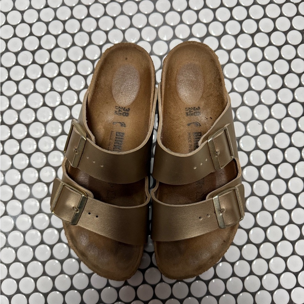 Birkenstock Two-Strap Sandals in Metallic Bronze